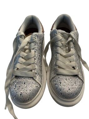 INC International Concepts Silver Crystal-Embellished Lace-Up Sneakers